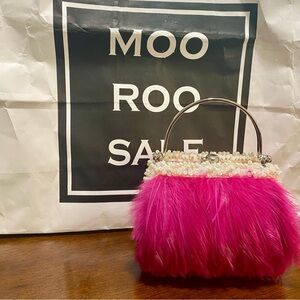Moo Roo Pink Feathered Evening Bag